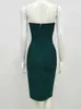 Abiti casual Donna Luxury Sexy senza spalline Backless Button Green Split Midi Bodycon Bandage Dress 2023 Elegante Evening Club Party