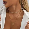Pendant Necklaces Europe And The United States Zircon Lock Core Stacked Clavicle Chain Necklace Double Wholesale Ladies
