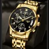 Armbandsur Lige Watches For Men Golden Luxury Original Classic Quartz Clock Analog Chronograph Sports Waterproof Steel Band Arvurklocka