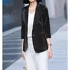 Women's Jackets Khaki Color Small Suit Jacket Quarter Sleeved Casual Top