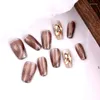 False Nails Fashion Handmade Wearable Crystal Cat's Eye Full Cover Fake Patch Manicure Stickers Detachable Short