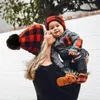 Berets 2023 Winter Frasnable Thructable Hat Red Plaid Woolen Parent-Child Cap Cap for البالغين أطفال