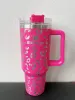 stanley pink 40oz tumbler Leopard Print in acciaio inossidabile con logo maniglia coperchio cannuccia boccale di birra di grande capacità bottiglia d'acqua verniciatura a polvere tazza da campeggio all'aperto nave 24 ore