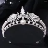 Pinzas para el cabello KMVEXO Barroco Pavo Real Cristal Perla Tiaras Nupcial Corona Rhinestone Desfile Diadema Novia Diadema Cumpleaños Boda Joyería