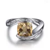 Bagues de cluster HELON Solide 10K Or Blanc Flawless Coussin 8x8mm Véritable Naturel Citrine Diamant Bague De Fiançailles De Mariage Pour Les Femmes Fine