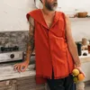 Men's Tank Tops Multicolor Canvas Print Top Casual Men's 2023 Cotton Linen Sleeveless Hooded Shirt Sports Fitness