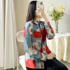 Women's Blouses Style Flower Printed Silk Top Spring And Autumn Loose Long Sleeved Mulberry Shirt National Fashion