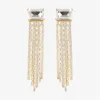 Boucles d'oreilles à clous pour femmes, accessoires de luxe exquis, tendance, carré brillant, strass, Long gland, vente en gros