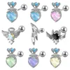 Studörhängen 1pc koreansk silverfärg Candy Zircon Heart Ear Piercing Earring för kvinnor Utsökta studsbrosk smycken gåva