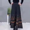 Skirts 2023 Pleated Knitted Skirt For Women Autumn Winter Warm High Waist Long Ladies Plus Size Black A-line