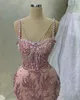 Meerjungfrau Pink Prom Kleider Kristalle Perlen Spaghetti -Gurte bodenlange maßgeschneiderte abgerufene Abendkleider Vestidos Plus Size