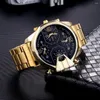 Armbandsur Top Brand Multiple Time Zone Watches Män Golden Quartz Business Wristwatch Sport Creative Clock Mans Gift Relogio Masculino