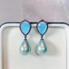 Dangle Earrings Senyu Fashion Water Drop Pearl Blue Big Cubic Zirconia Stone Earing Party Exquisite Jewelry