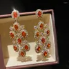 Dangle Earrings Luxury Vintage Red Zircon Fringe For Women Dress Long Sparkling Party Wedding Banquet Fine Jewelry