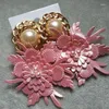 Dangle Earrings White & Pink Lace Leather Flower Pearl Fashion Jewelry