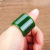 Cluster Rings Natural Jasper Ring Green Fine Jewelry Men China Hand Carving Fashion Amulet Women Gifts Thumb Charm Jadeite