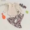 Clothing Sets Girl 3Pcs Thanksgiving Clothes Flying Sleeve Crewneck Pattern Flare Pants Headband Outfit