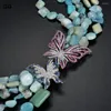 Hänge halsband guaiguai smycken 5 rader mix-form amazonites aquamarines jades crystal halsband cz kontakt för kvinnor