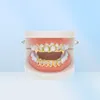 Ny hiphopanpassad fit Grill Six Hollow Open Face Gold Mouth Grillz Caps Top Bottom With Silicone Vampire Teeth Set6499014