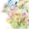 Decoratieve bloemen 10 stuks 5,5 cm organza chiffon stof kunstbloem met bladeren trouwjurk decoratie woonaccessoires DIY nep