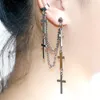 Ciondola gli orecchini punk gotici croce nappa lunga doppie catene polsino dell'orecchio gioielli di moda