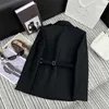 Jaquetas femininas designer 23 outono/inverno novo preguiçoso combinando cinto de couro carta design versátil gola polo terno casaco b952