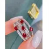 Cluster Rings 2023 S925 Silver European And American Style Light Luxury Ruby Ring Women's Cross Geometry