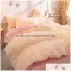 Bedding Sets Bedding Sets Winter Super Warm Set Solid Color Plush Bed Sheet Duvet Er Camel Veet Double Pillowcase 4 Drop Delivery Home Dhjhc