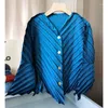 Kadınlar bluzları alsey moda miyake gömlek ve bluz uzun kollu pileli tasarım çizgili kadınlar bahar kadın hırka ceket 2023