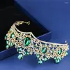 Grampos de cabelo Verde Gemstone Noble Crown Headdress Inlay Tiara Casamento Noiva Pente Coroas para Prom Party Evening