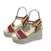 Pink Classic Harbor Wedge Sandals Damesontwerper Luxe zwart wit blauw groen rood hennep touwplatform enkelband Hoge hakschoenen Maat 35-40