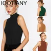 女性の戦車iootiany高品質夏の秋の女性モックネックトップタートルネック袖の袖なしTシャツスリムニットベスト女性ティーニットウェア