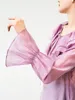 Women's Blouses Puff Sleeve Lyocell Blouse Women Loose V Neck Ruffle Artificial Silk Tops 2023 Summer Pleated Thin Shirt Blusa Feminina 4XL