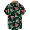 Camisas casuais masculinas legal melancia gráfico camisa 3d impressa rua havaiana praia manga curta y2k harajuku lapela tops roupas