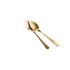 304 Stainless Steel Coffee Spoon Cute Ice Cream Dessert Spoon Pudding Mixing Spoons Gold Color Butter Knife 12 LL