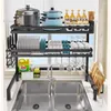 Kitchen Storage 2 Tier Metal Shelf Organizer Dish Drying Rack Over Sink Drain Countertop Utensils Holder Heavy Duty