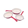 Pannen 16 cm 20 cm 25 cm Emaille Gietijzeren Koekenpan Met Lange Steel non-stick Koekenpan 3 stks Kookgerei Set