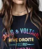 23SS Zadig Voltaire Klasik Mektup Yaldızlı Tshirt Renkli Baskı Yuvarlak Boyun Tees Kadın Kısa Kollu T-Shirt Üstleri Polos