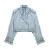 Taop ZA 2023 New Women's All-Match Casual Double Breasted Lapel Buckle With Belt Denim Short Trench Coat 2569076