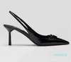 Luxury brands Dress Shoes sandal high heels low heel Black Brushed leather slingback pumps black white patent