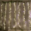 Dekorativa blommor konstgjorda växter Garland sträng ljusgrön blad vine murgröna falska ros gardin twinkle lamp trädgård hem bröllop väggdekor