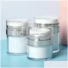 تعبئة زجاجات الجملة 15 30 50 G ML Pearl White Acrylic 0.5oz بدون Airless Round Cream Cream Jar Cosmetic Press Refil Dh9w1
