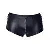 Sous-vêtements hommes sexy noir PU évider avant ouvert entrejambe boxeurs sangle latérale fermeture à glissière sous-vêtements gay sissy érotique entrejambe clubwear culotte