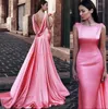 Pink Mermaid Evening Party Dresses Backless Prom Dresses aftonklänningar Kändisklänning Sweep Train Arabic Open Back Back