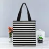 Evening Bags Black And White Lines Handbag Foldable Shopping Bag Reusable Eco Large Unisex Canvas Fabric Shoulder Tote Cloth Pouch 1214