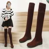 Boots Women's Boots Autumn and Winter New Over the Knee Boots Sleek Comfort بالإضافة إلى أحذية قطنية مسطحة الحياكة النساء AA230412