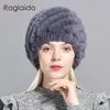 BeanieSkull Caps Sombrero de piel de invierno de conejo para mujer Gorro de punto de piel real ruso headgea Gorros de invierno cálidos Marca de moda Sombrero de piel de conejo 231113