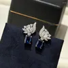 Boucles d'oreilles en argent Sterling S925 pour femmes, bijoux classiques en pierre bleue, pendentif de fête de mariage