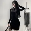 فساتين الحفلات الرجعية Cheongsam Black Gothic High Weaist ضمادة Midi Women Bodycon قصيرة الأكمام فستان المساء بالإضافة إلى الحجم