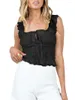 Tanques de mujer Camisola sin mangas Cuello cuadrado Tie-up Plisado con volantes Slim Fit Tops de verano para el club de fiesta